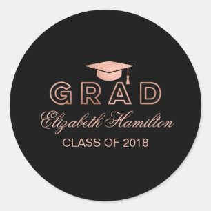 Faux Foil Rose Gold Graduation Cap Elegant Classic Round Sticker