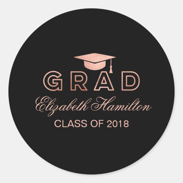 Faux Foil Rose Gold Graduation Cap Elegant Classic Round Sticker (Front)