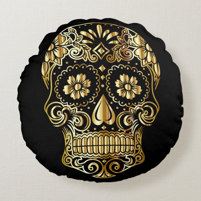 Faux Foil Sugar Skull Throw Pillow (Front)