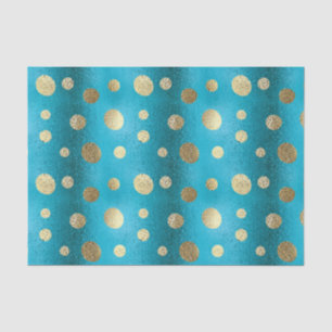 Faux Foil Turquoise & Gold Polka Dots Tissue Paper