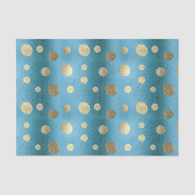 Faux Foil Turquoise & Gold Polka Dots Tissue Paper (Front)