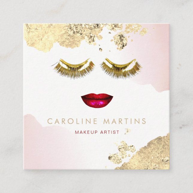 FAUX foil watercolor blush golden lashes Square Business Card (Front)