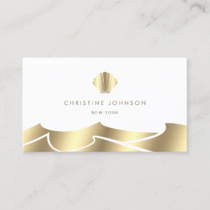 faux foil waves golden seashell business card