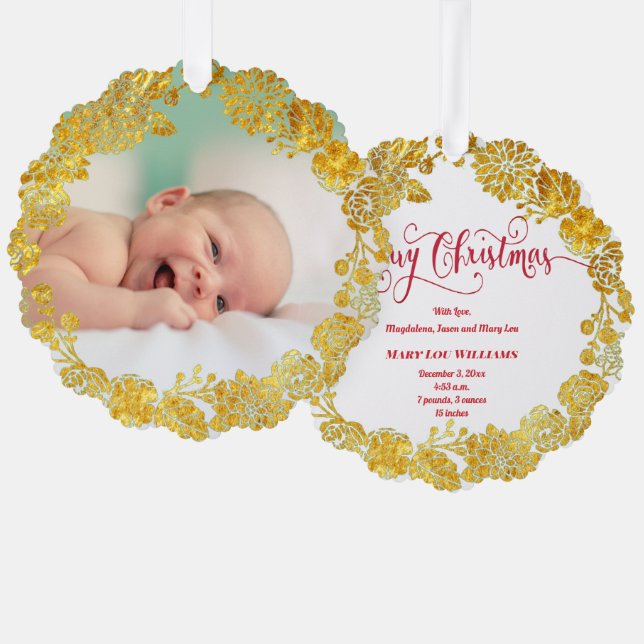 faux foil wreath new baby  Merry Christmas Tree Decoration Card (Front/Back)