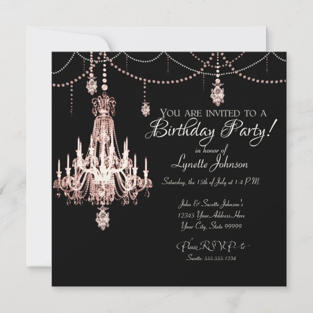 FAUX French Crystal Chandelier Birthday Party Invitation (Front)