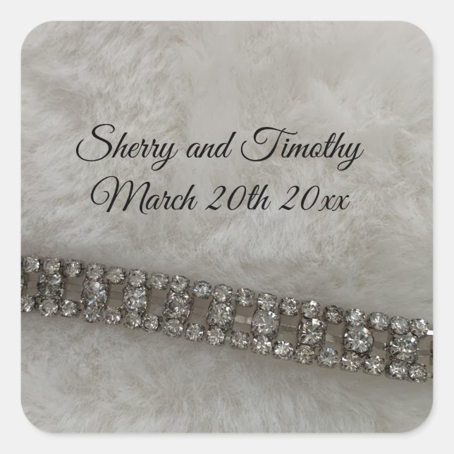 Faux Fur and Bling Jewels Square Sticker (Front)