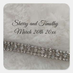 Faux Fur and Bling Jewels Square Sticker