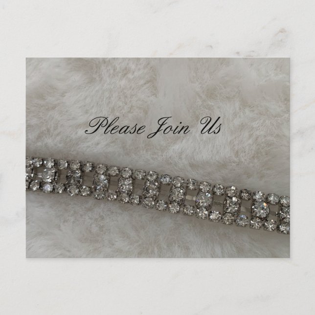 Faux Fur and Diamond Party Invitation Postcard (Front)