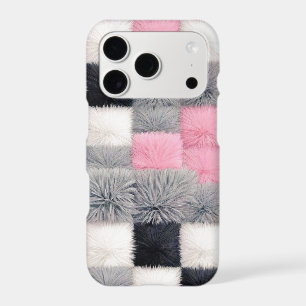 Faux Fur Patchwork Phone Case Pink Grey Black