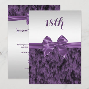 Faux Fur & Purple Bow 18th Birthday Invitation