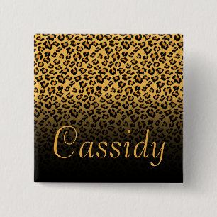Faux Fur Wild Leopard Print with Gold Name 15 Cm Square Badge