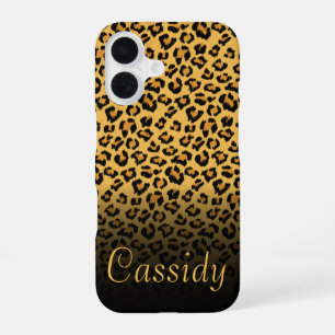 Faux Fur Wild Leopard Print with Gold Name iPhone 16 Case