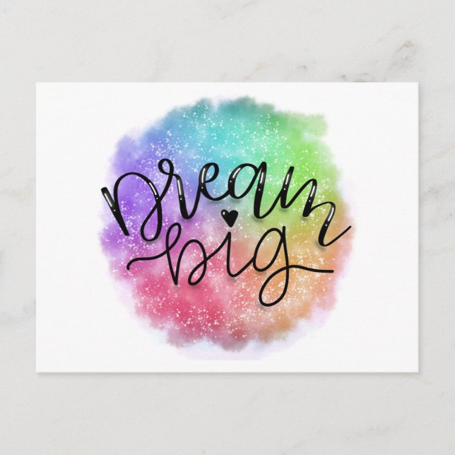 Faux Galaxy Watercolor Rainbow Dream Big Postcard (Front)