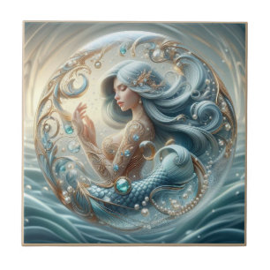Faux Gemstones Mermaid Art Nouveau 3D Effect Tile