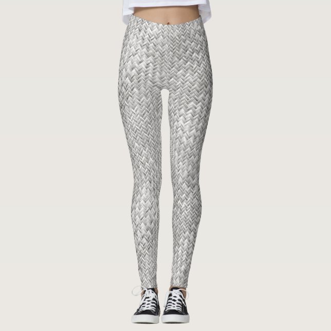 Faux Geometric Basket Weave Pattern - Silver/Grey Leggings (Front)