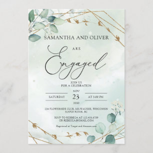 Faux Ggold Geometric Green Eucalyptus Engagement Invitation