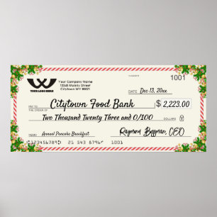 Faux giant charity check Christmas candy cane Poster