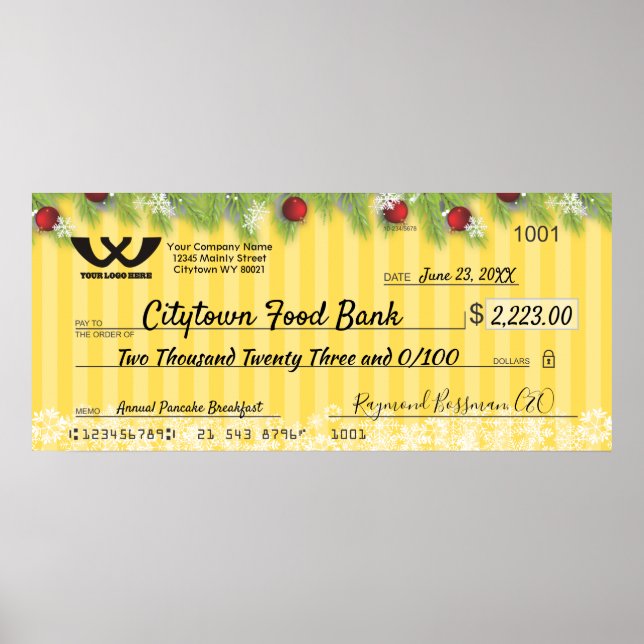 Faux giant charity check Christmas snowflakes Post Poster (Front)