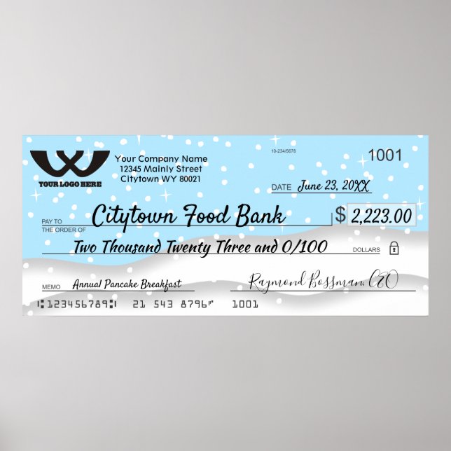 Faux giant charity check Christmas snowflakes Poster (Front)