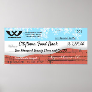 Faux giant charity check Christmas snowflakes Poster