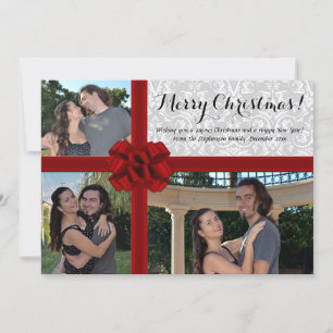 Faux Gift Box Bow, 3 Photo Christmas Card