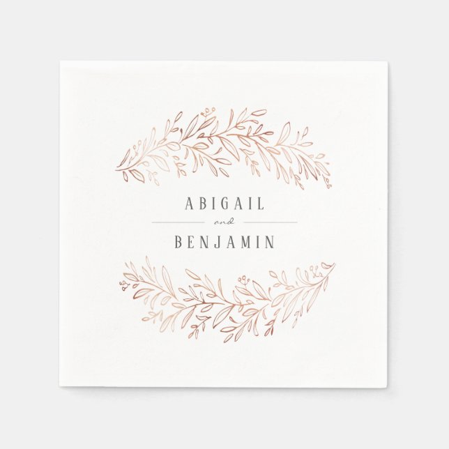 Faux gilded rose gold botanical elegant wedding napkin (Front)