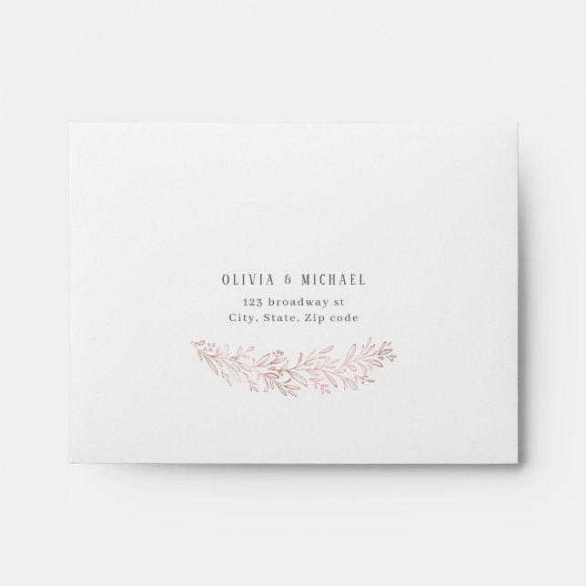 Faux gilded rose gold botanical wedding RSVP Envelope (Front)