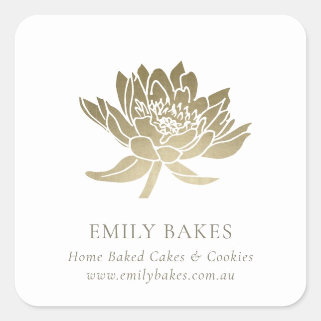 FAUX GLAM GOLD LOTUS FLORAL BUSINESS PROFESSIONAL SQUARE STICKER (Front)