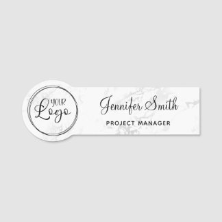 Faux Glam Marble Business Logo Name Tag