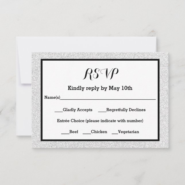 Faux Glitter and Black Frame- RSVP Response Card (Front)