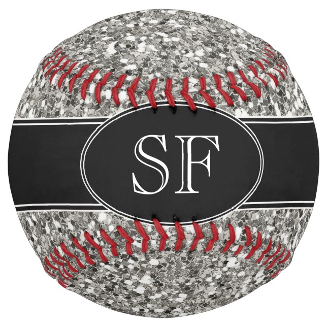 Faux Glitter and Black Monogram Softball (Front)