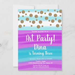 Faux Glitter Art Birthday Party Brushy Strokes Invitation