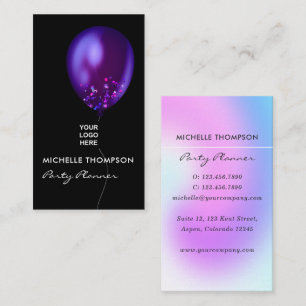 Faux Glitter Balloon Party Planner Business Card