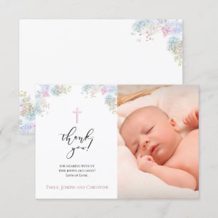 faux glitter baptism thank you baby girl invitation