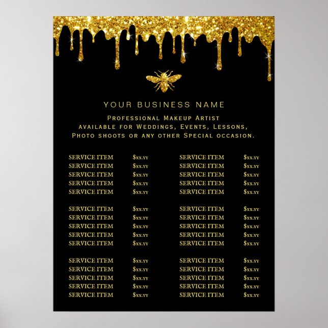 faux glitter bee logo price list poster (Front)