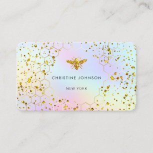 faux glitter bee pastel colours background business card