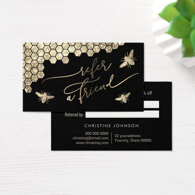 faux glitter bees design referral card (Desk)