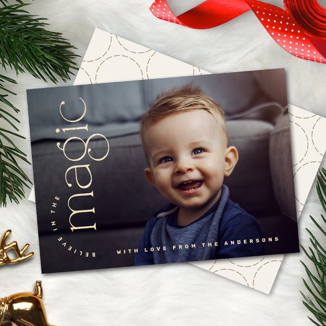 Faux Glitter Believe In The Magic Christmas Photo Holiday Card (Creator Uploaded)