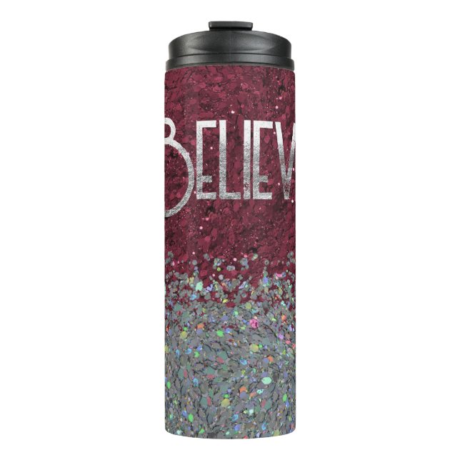 Faux Glitter Believe Thermal Tumbler (Front)
