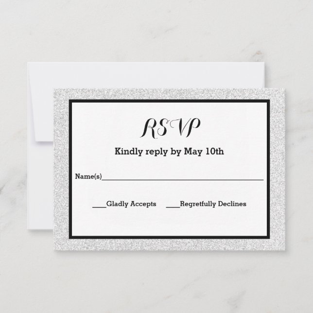 Faux Glitter & Black Frame - RSVP Response Card (Front)