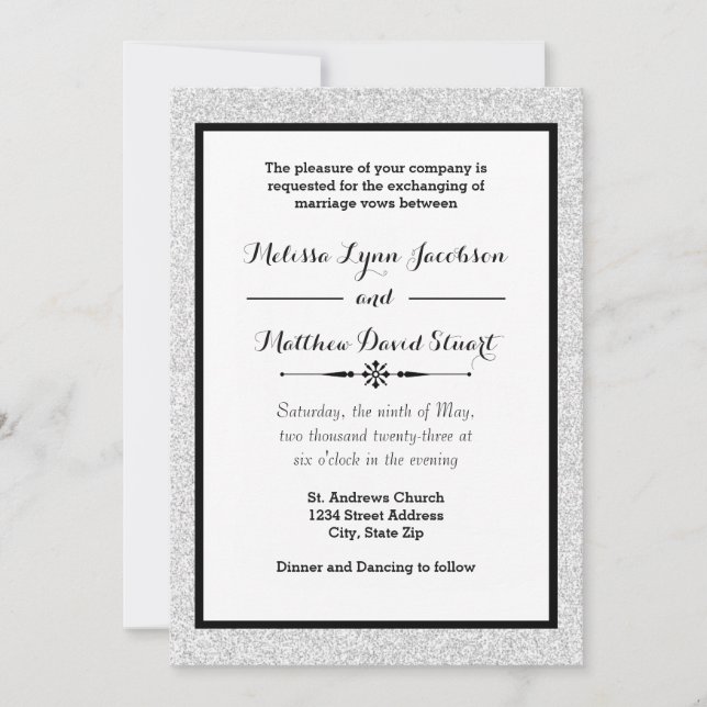 Faux Glitter & Black Framed - Wedding Invitation (Front)