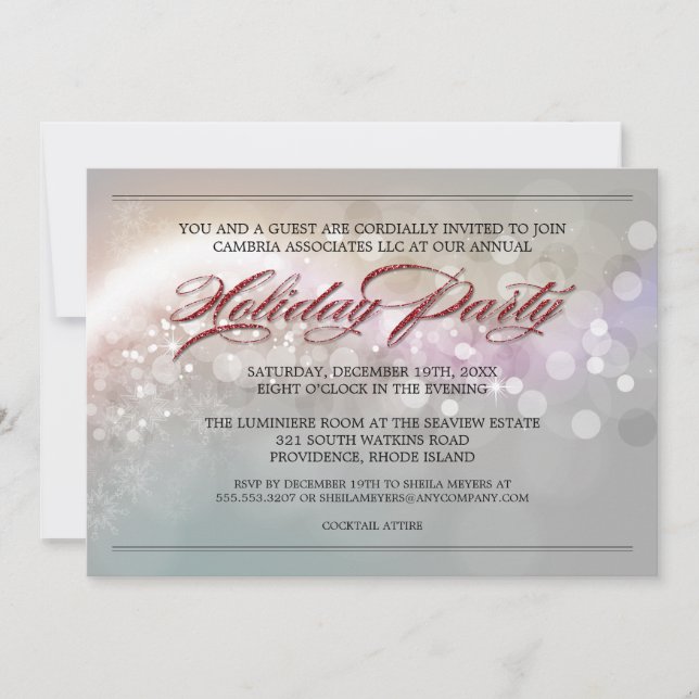Faux Glitter Bokeh Stars Corporate Holiday Party Invitation (Front)