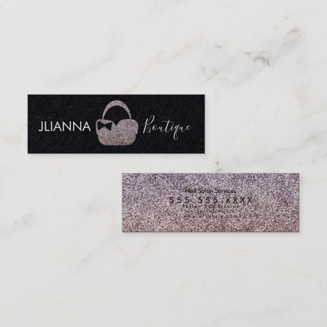 Faux Glitter Boutique Clothing Black Mini Business Card (Front/Back)