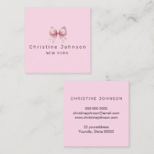 faux glitter bow square business card