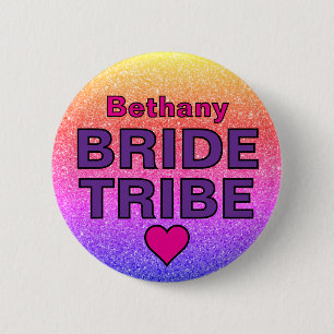 Faux Glitter Bride Tribe Custom Name  6 Cm Round Badge