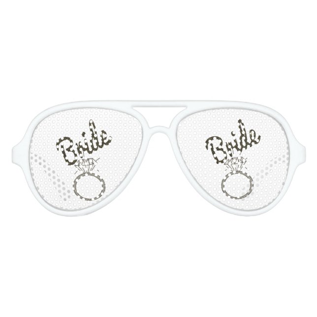 Faux Glitter "Bride" Typography and Diamond Ring Aviator Sunglasses (Front)