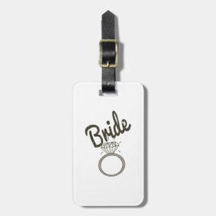 Faux Glitter "Bride" Typography and Diamond Ring Luggage Tag