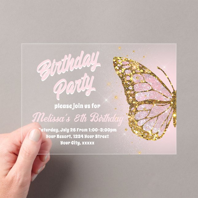 faux glitter butterfly design Birthday Invitation (Insitu (Handheld))