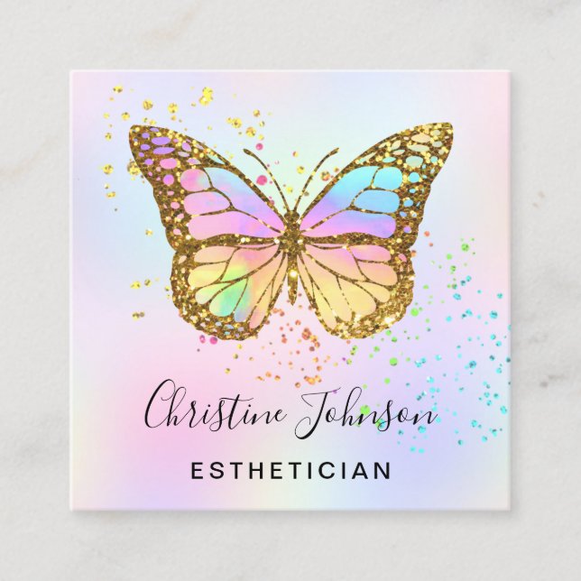 •faux glitter butterfly logo square business card (Front)