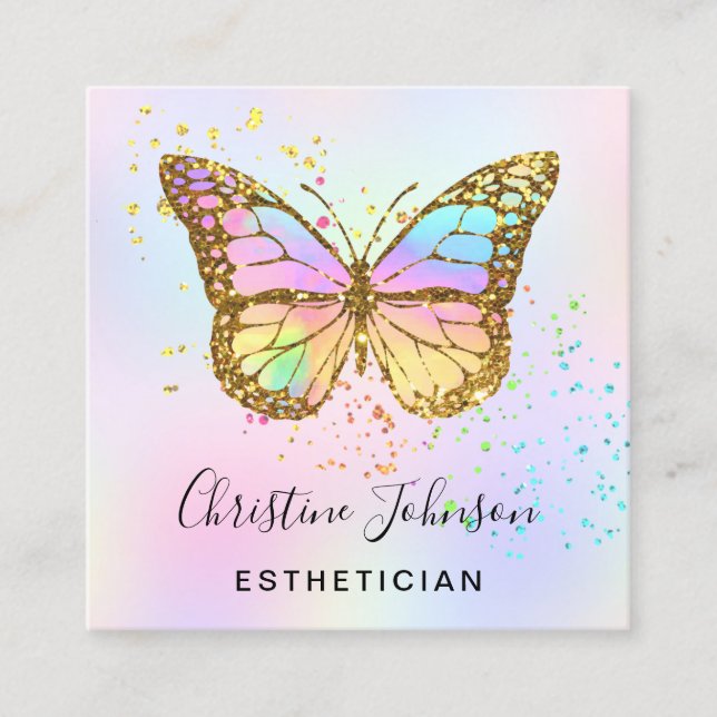 faux glitter butterfly logo square business card (Front)